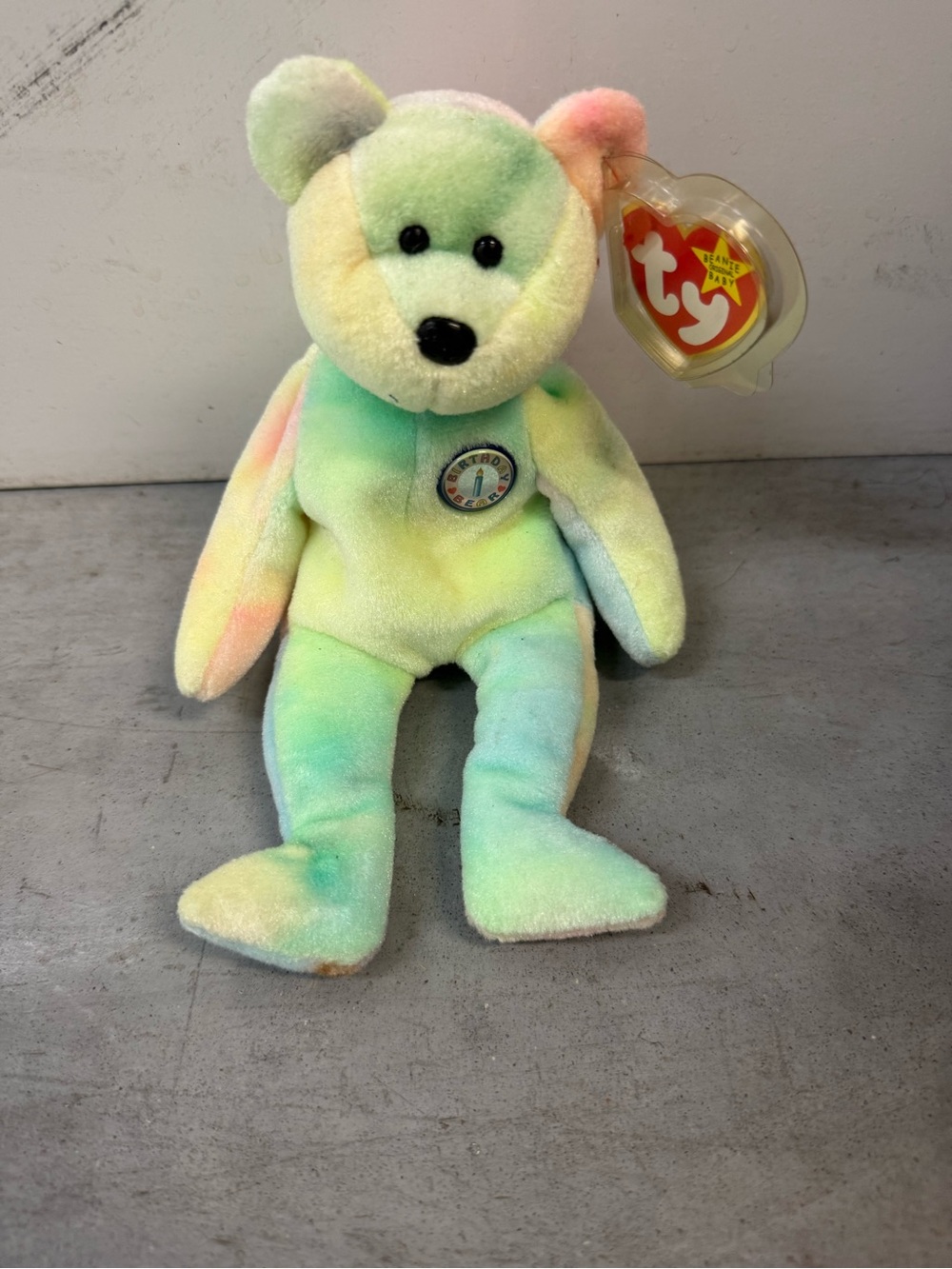 Ty Pastel Tie-Dye Beanie Bear - Yellow Green Pink Blue